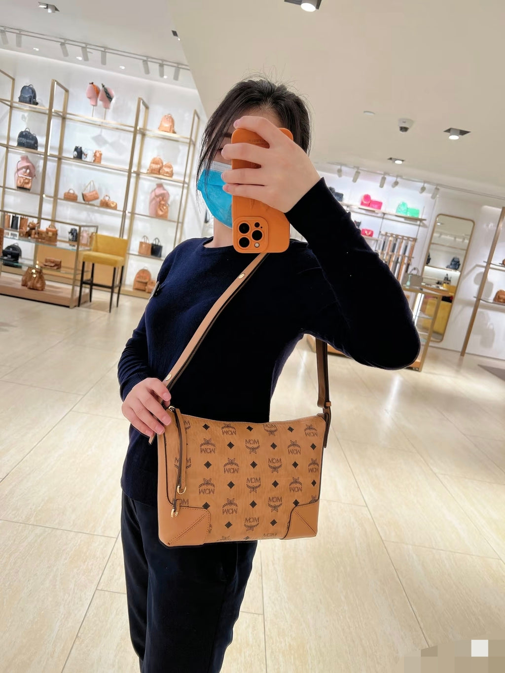 MCM MWSBSKM01 Shoulder Bag Cognac Visetos Canvas Gold Hardware