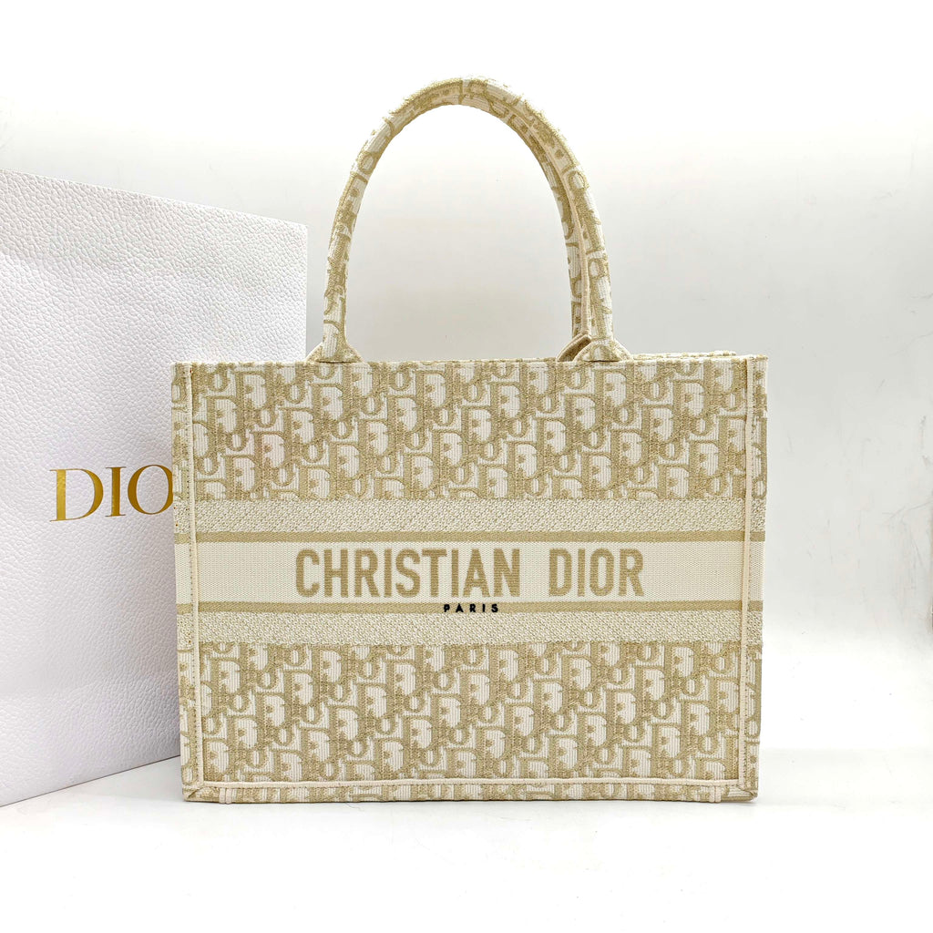 Dior Book Tote Bag Cream/Gold Dior Oblique Monogram Gold Hardware