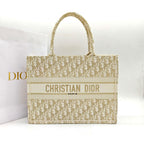 Dior Book Tote Bag Cream/Gold Dior Oblique Monogram Gold Hardware