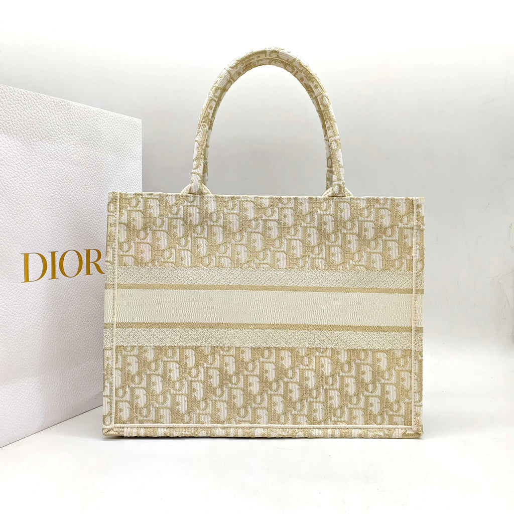 Dior Book Tote Bag Cream/Gold Dior Oblique Monogram Gold Hardware