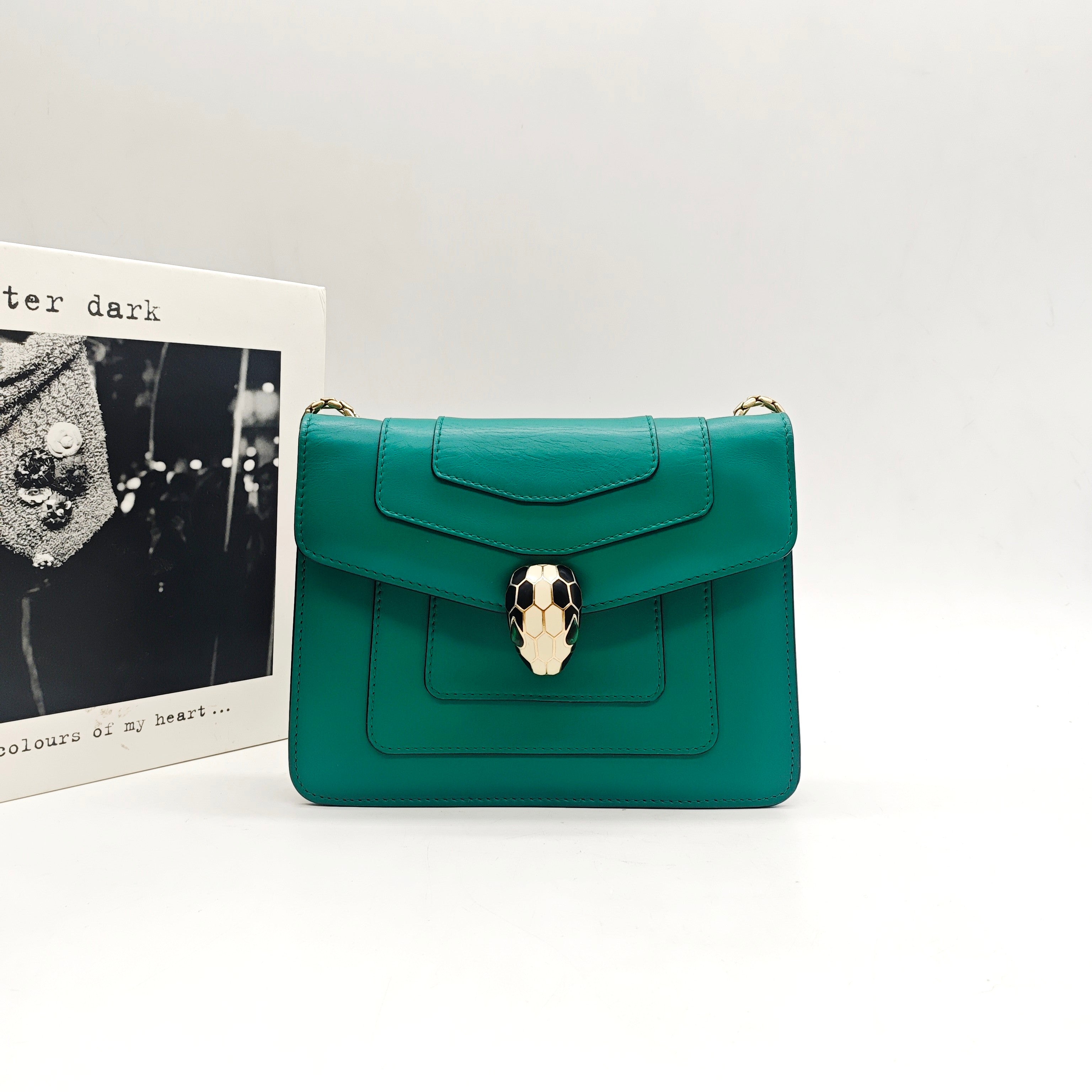 Bvlgari Serpenti Forever Shoulder Bag Deep Teal Leather Gold Hardware