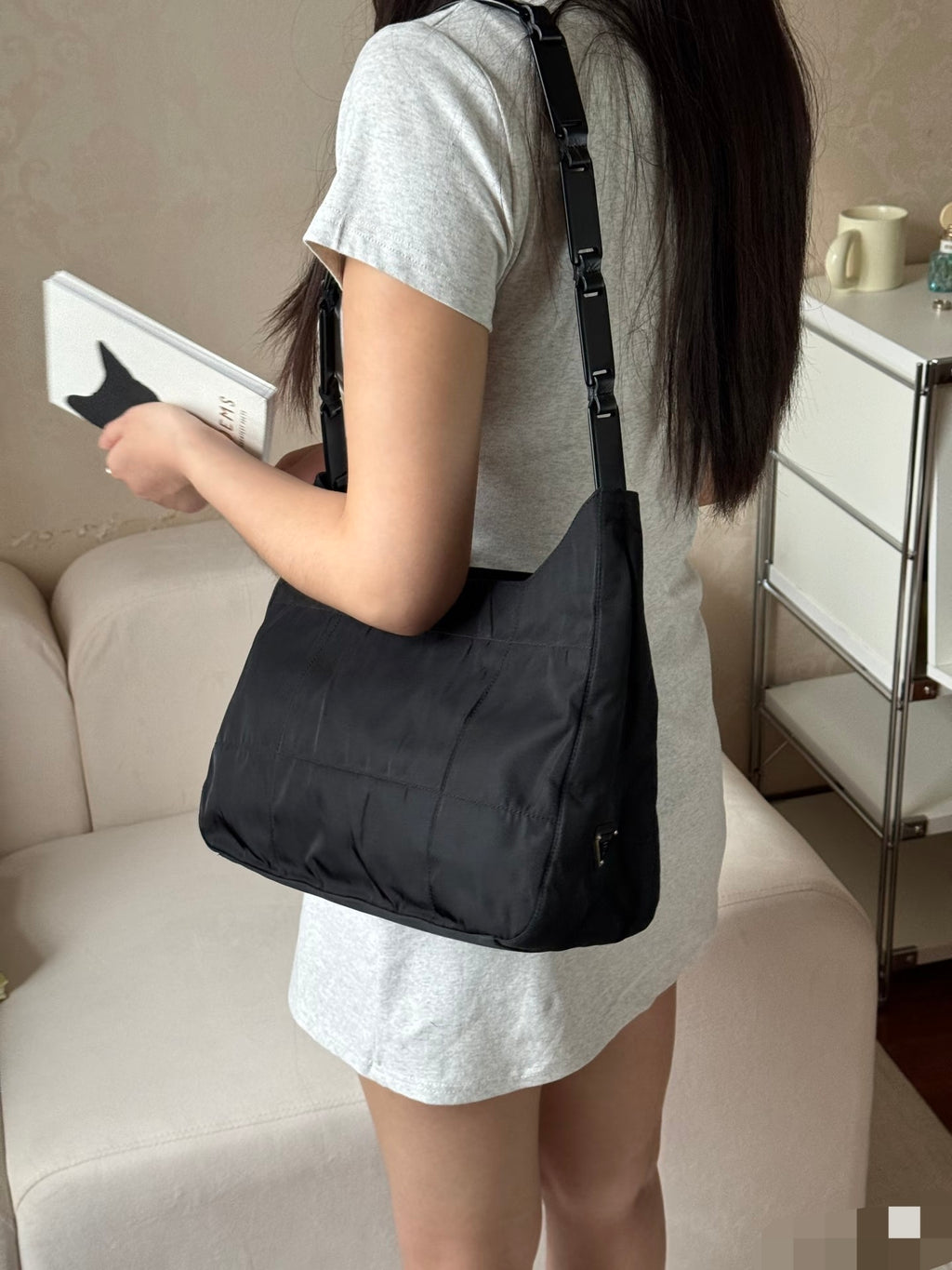 Prada Quilted Shoulder Bag Black Nylon Black Hardware