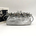 Prada Crystal-Embellished Clutch Bag Metallic Silver Leather Silver Hardware