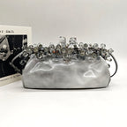 Prada Crystal-Embellished Clutch Bag Metallic Silver Leather Silver Hardware