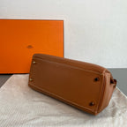 Hermes Kelly Handbag Brown Pebbled Leather Gold Hardware