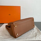 Hermes Kelly Handbag Brown Pebbled Leather Gold Hardware