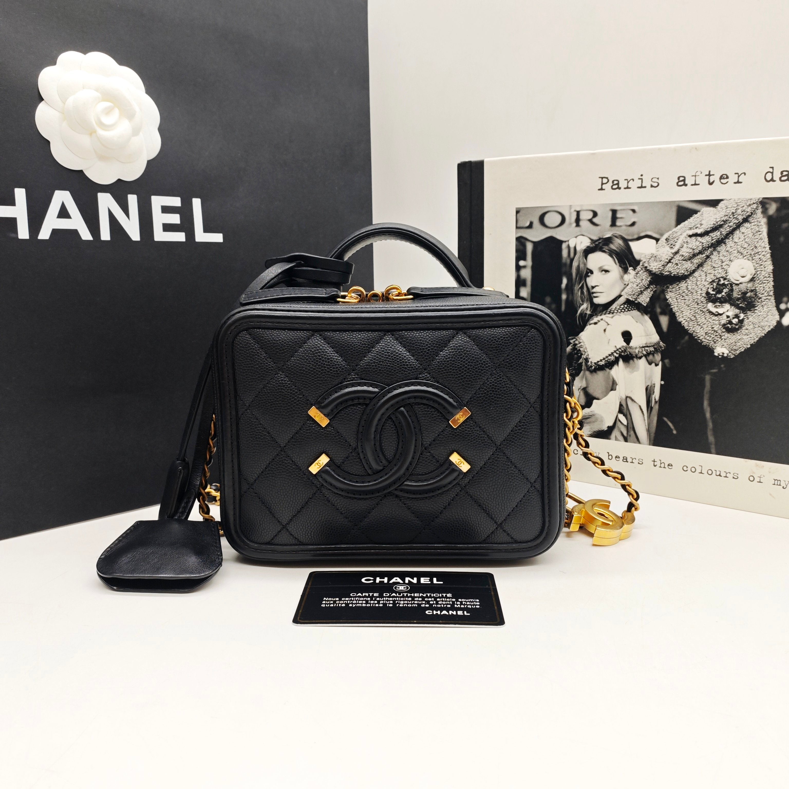 CHANEL Camera Bag | Black Litchi-Grain Leather | Gold Hardware