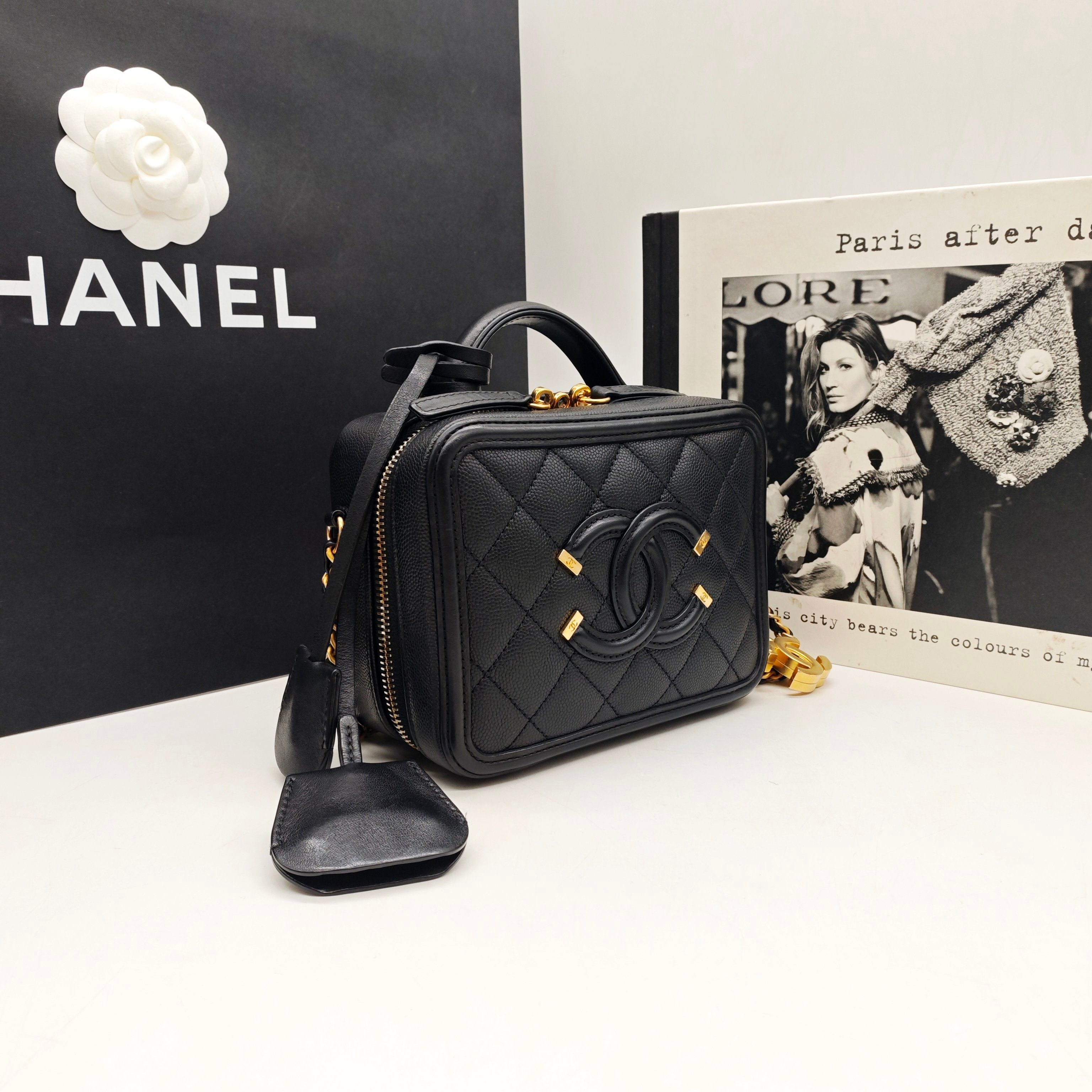 CHANEL Camera Bag | Black Litchi-Grain Leather | Gold Hardware
