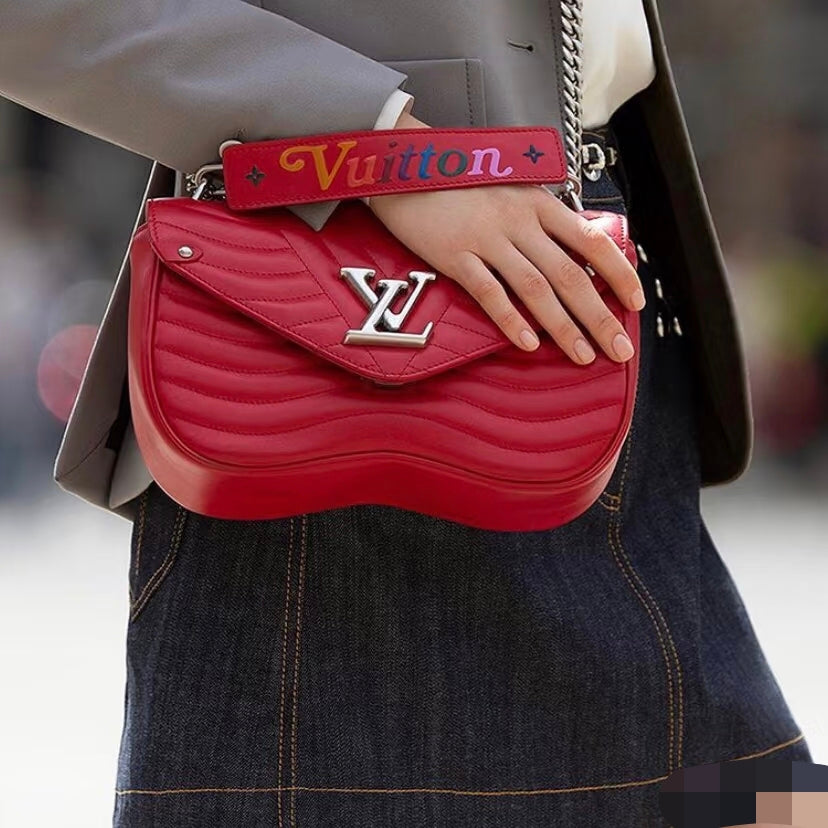 Louis Vuitton New Wave Shoulder Bag Red Quilted Leather Silver Hardware