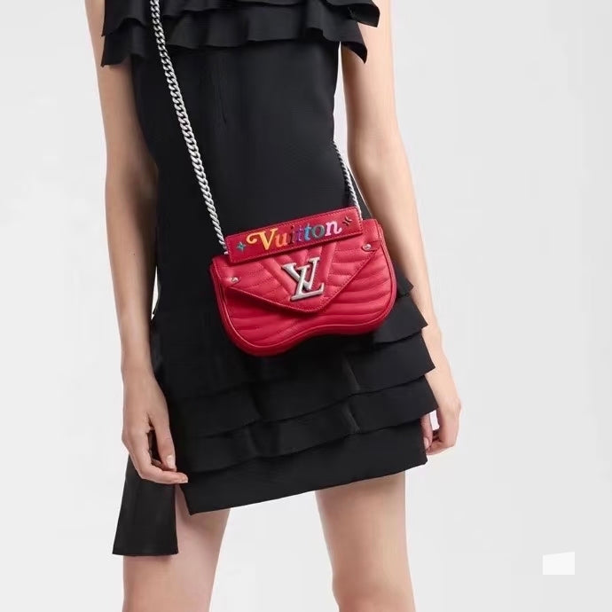 Louis Vuitton New Wave Shoulder Bag Red Quilted Leather Silver Hardware
