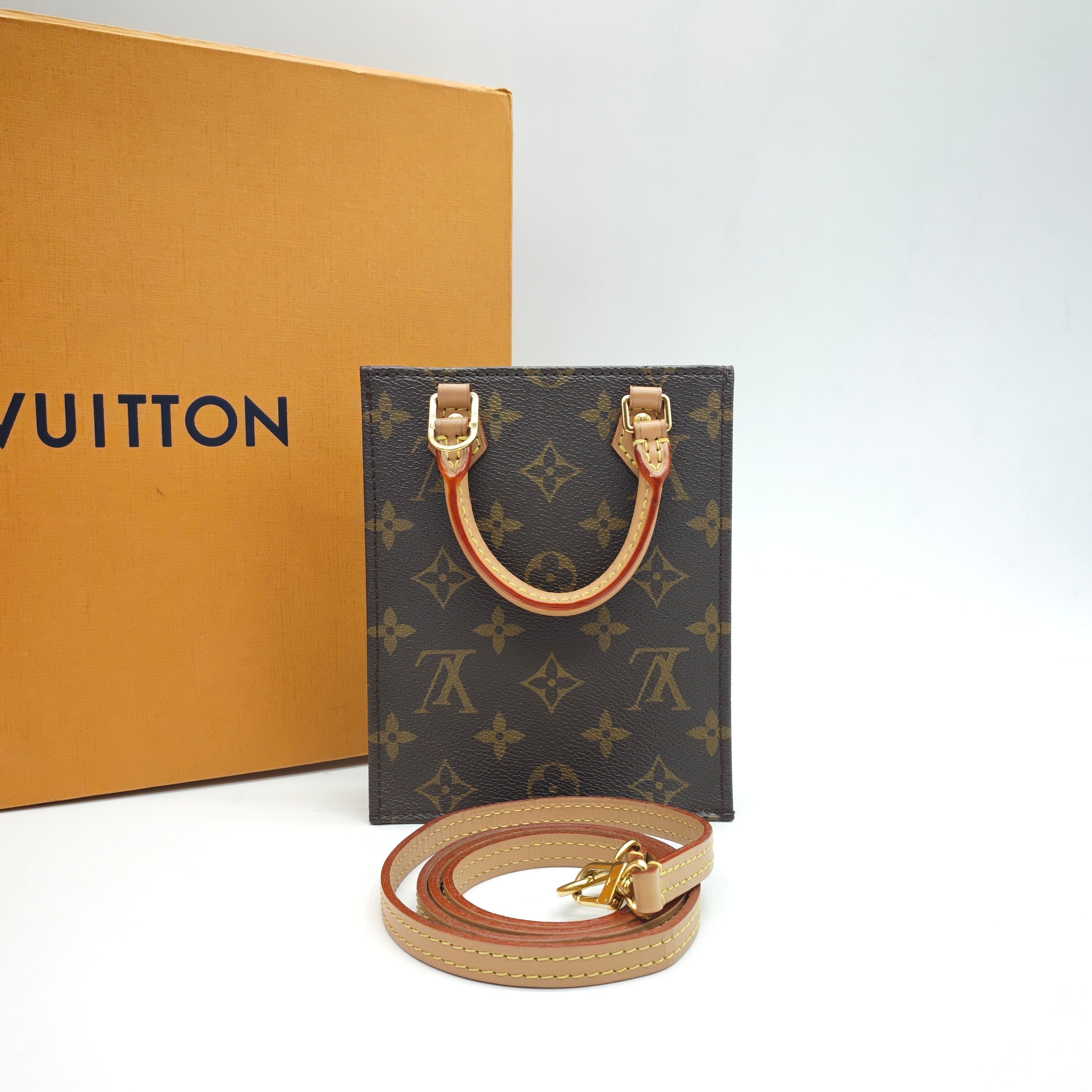 Louis Vuitton Petit Sac Plat Handbag Monogram Canvas Gold Hardware