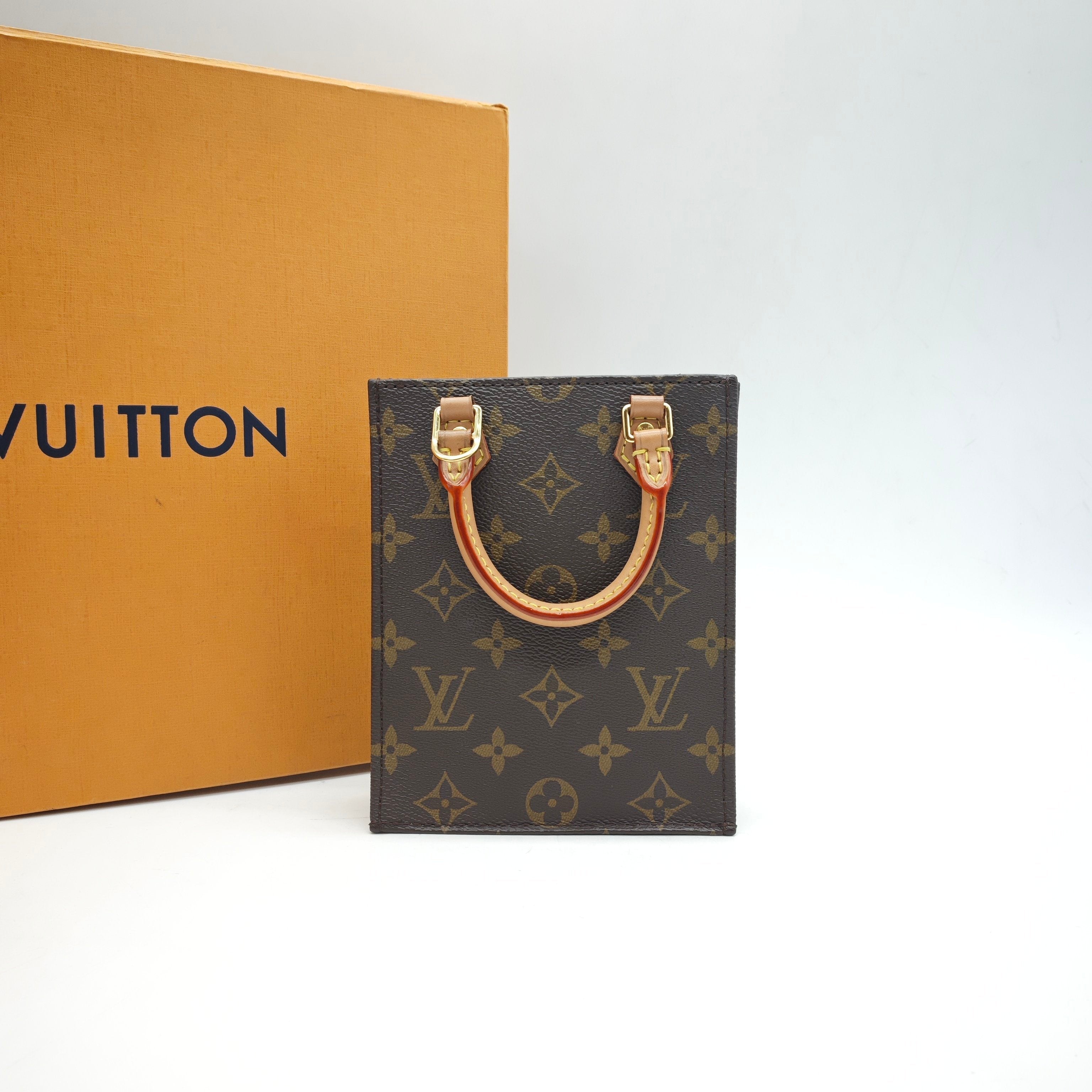 Louis Vuitton Petit Sac Plat Handbag Monogram Canvas Gold Hardware