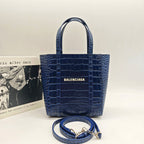 Balenciaga Everyday Tote Bag Navy Blue Crocodile-Embossed Leather Silver Hardware
