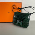 Hermes Constance Crossbody Bag Emerald Green Crocodile Leather Silver Hardware