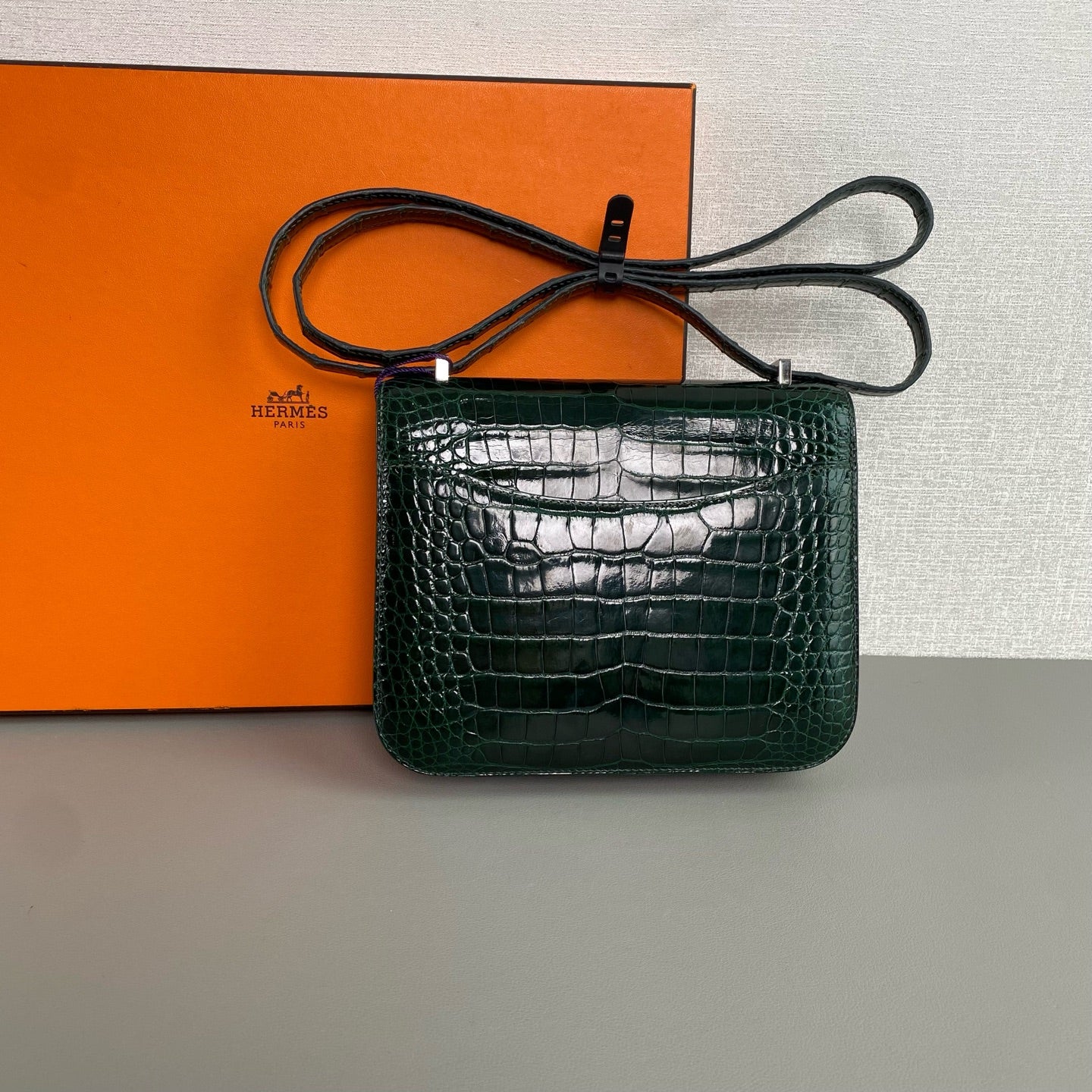 Hermes Constance Crossbody Bag Emerald Green Crocodile Leather Silver Hardware