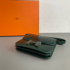 Hermes Constance Crossbody Bag Emerald Green Crocodile Leather Silver Hardware