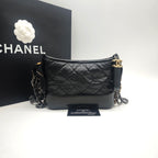 Chanel Gabrielle Small Hobo Handbag Black Quilted Lambskin Gold Silver & Ruthenium Hardware
