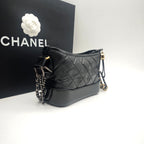 Chanel Gabrielle Small Hobo Handbag Black Quilted Lambskin Gold Silver & Ruthenium Hardware