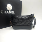 Chanel Gabrielle Small Hobo Handbag Black Quilted Lambskin Gold Silver & Ruthenium Hardware