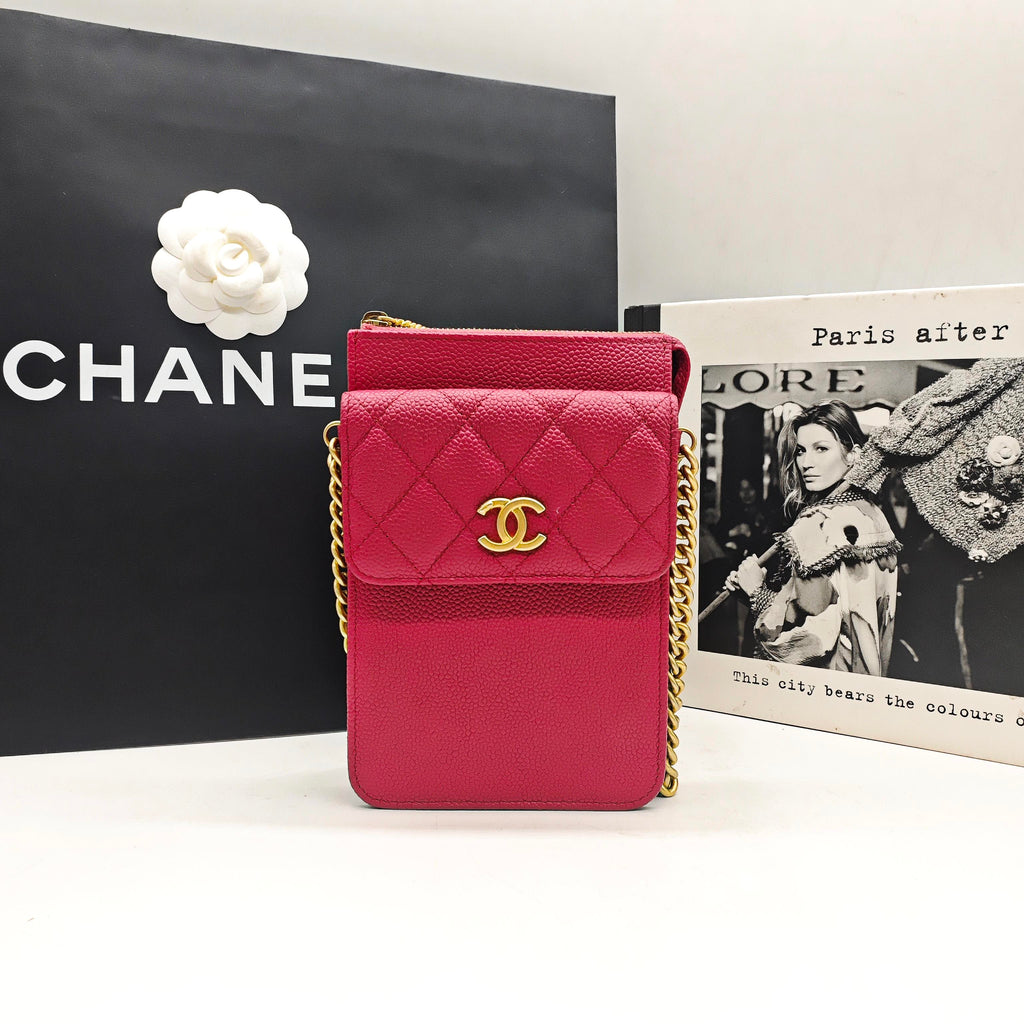 Chanel Classic Crossbody Bag Fuchsia Pink Caviar Leather Gold Hardware