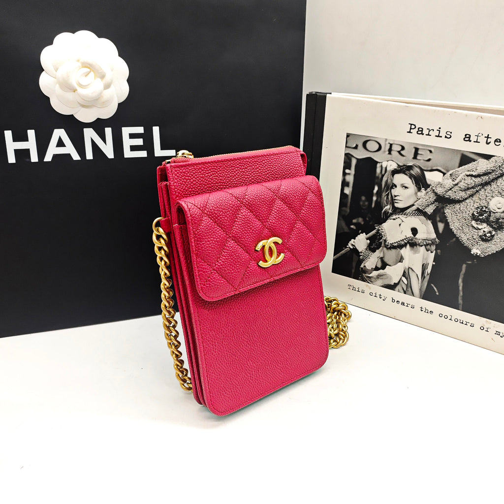 Chanel Classic Crossbody Bag Fuchsia Pink Caviar Leather Gold Hardware