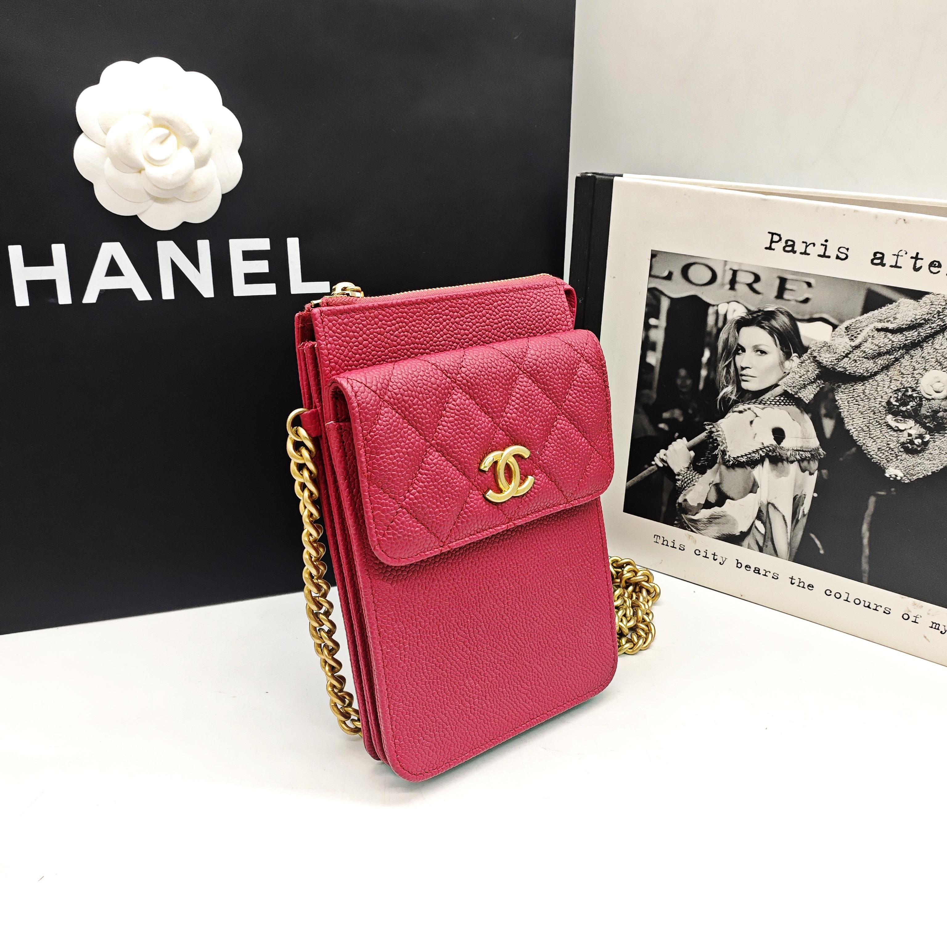 Chanel Classic Crossbody Bag Fuchsia Pink Caviar Leather Gold Hardware