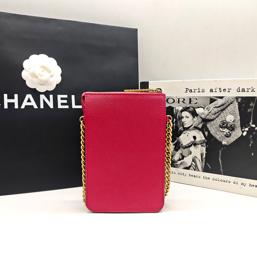 Chanel Classic Crossbody Bag Fuchsia Pink Caviar Leather Gold Hardware
