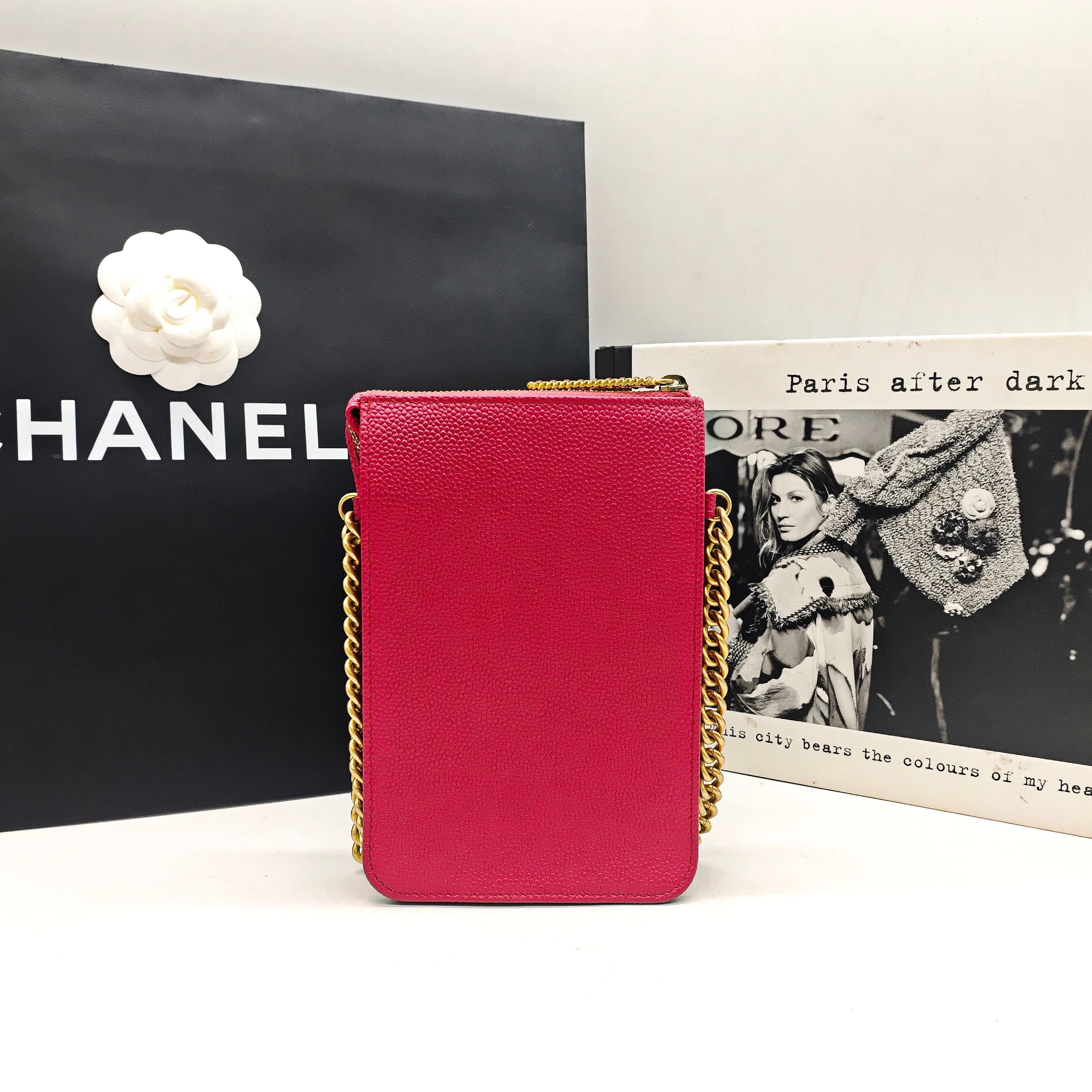Chanel Classic Crossbody Bag Fuchsia Pink Caviar Leather Gold Hardware