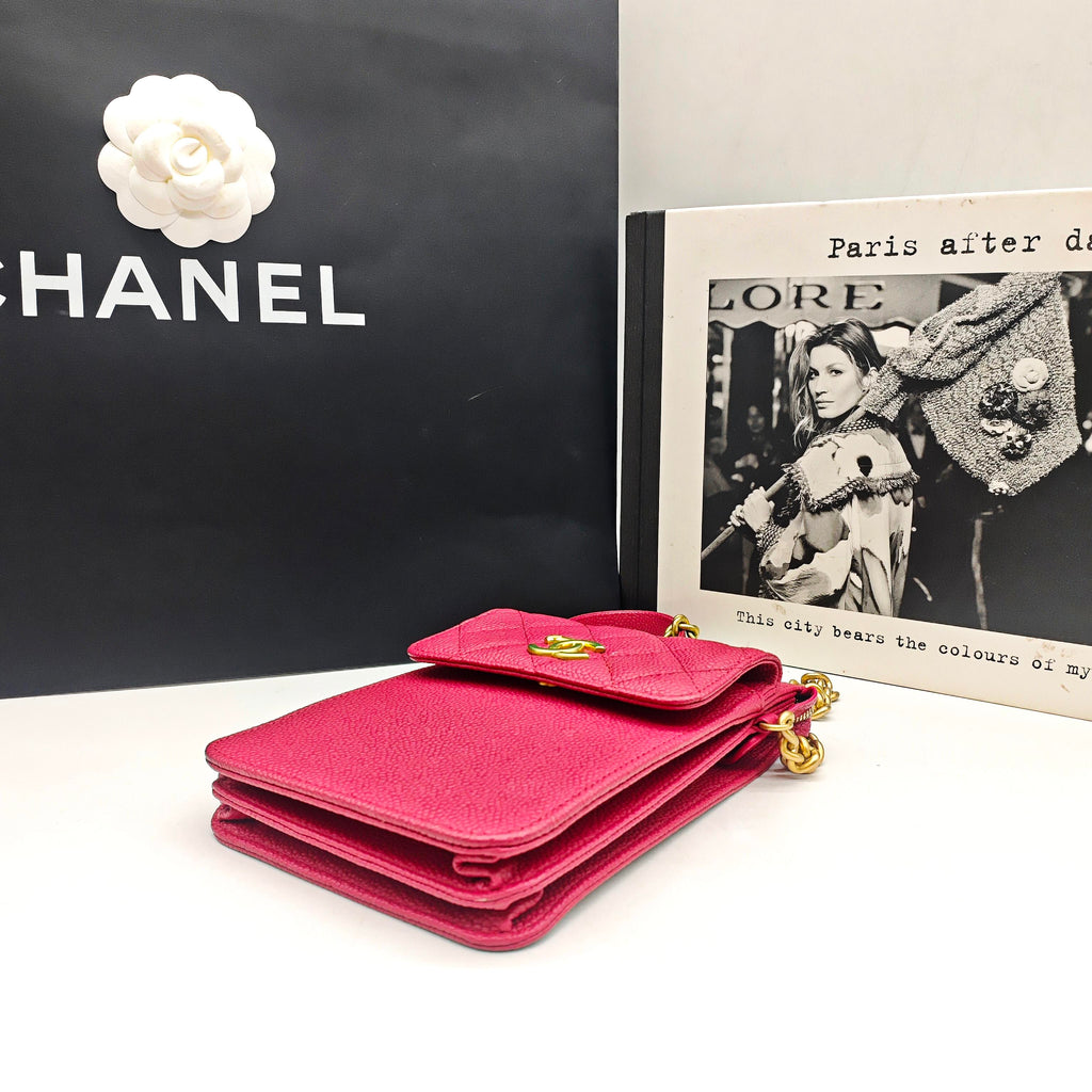 Chanel Classic Crossbody Bag Fuchsia Pink Caviar Leather Gold Hardware