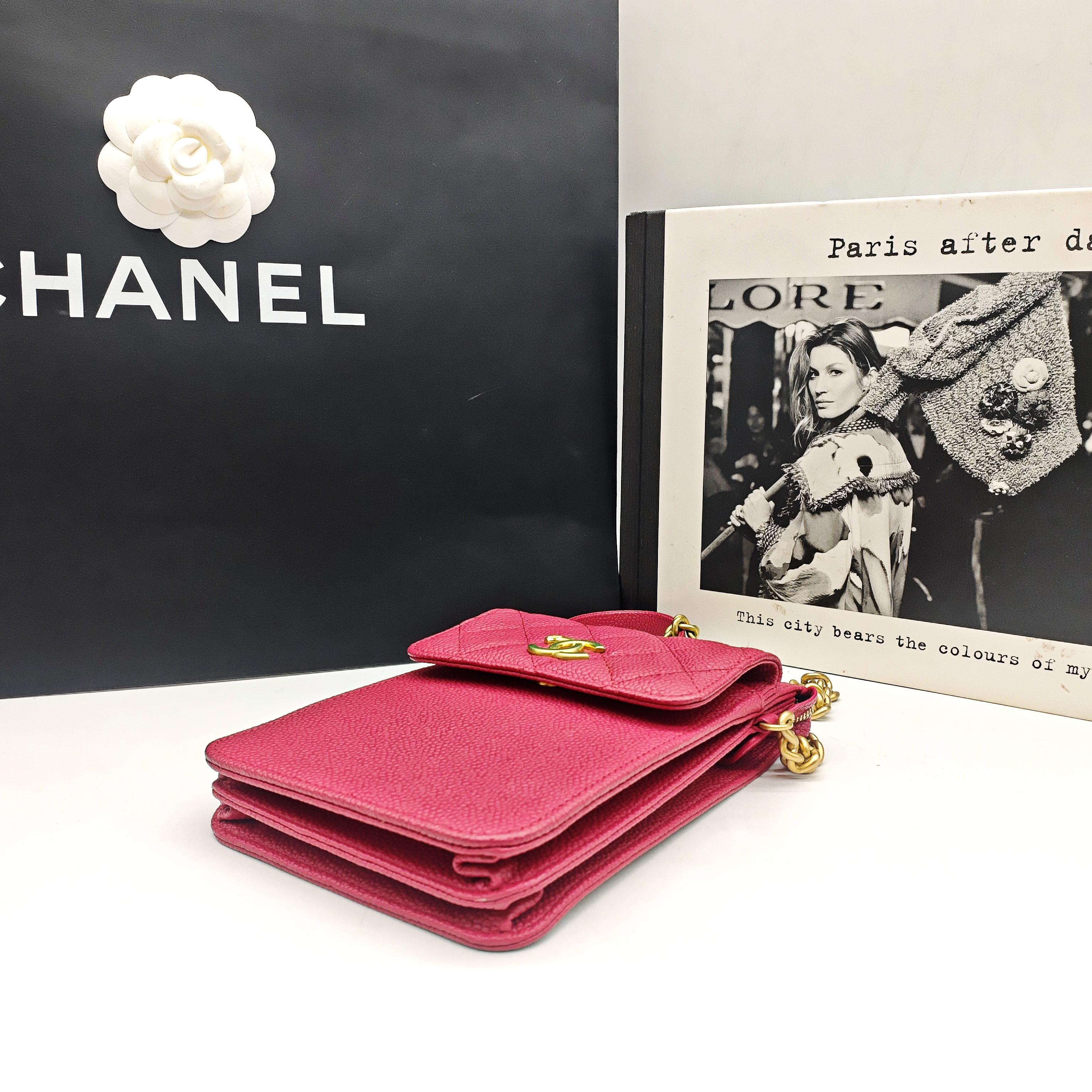 Chanel Classic Crossbody Bag Fuchsia Pink Caviar Leather Gold Hardware
