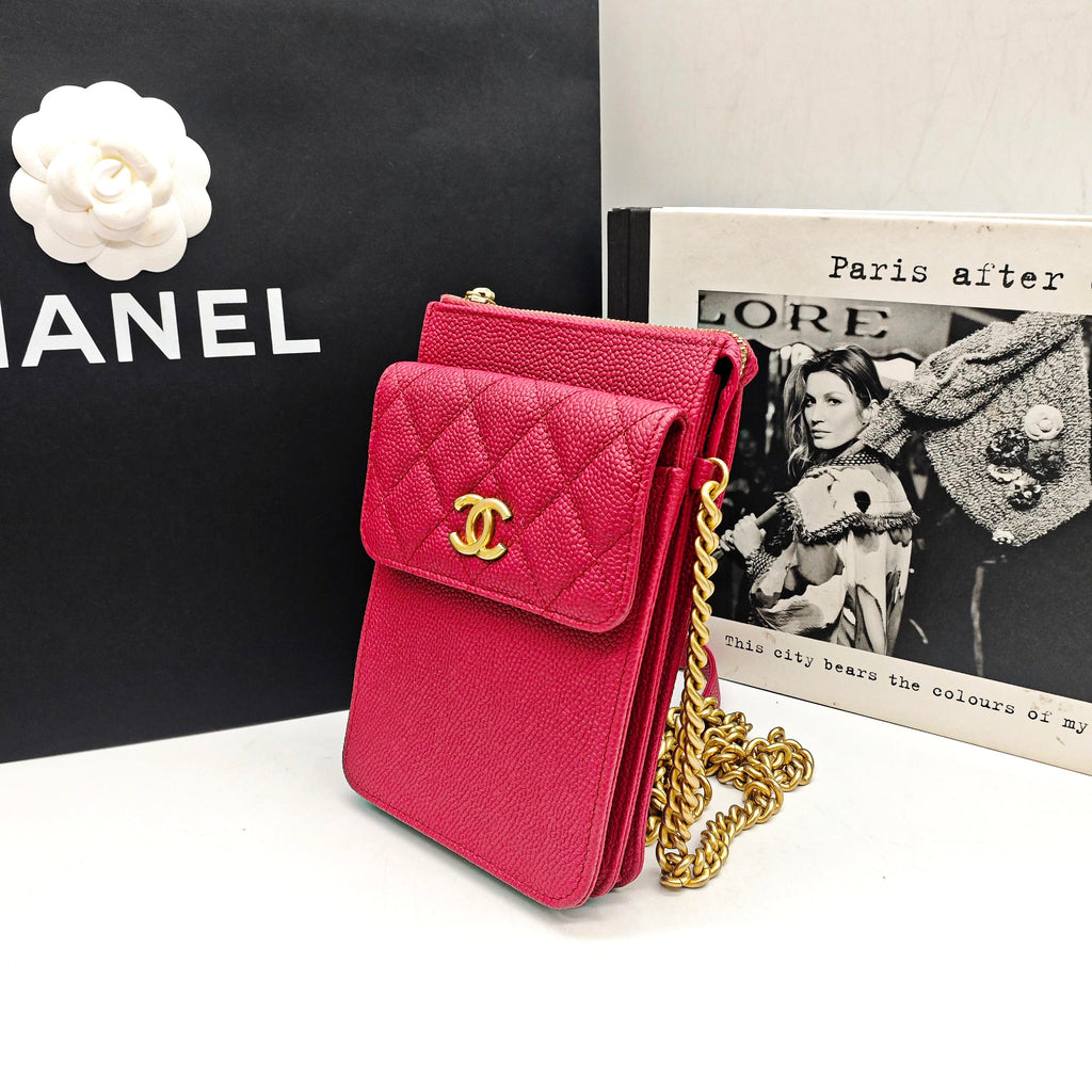 Chanel Classic Crossbody Bag Fuchsia Pink Caviar Leather Gold Hardware