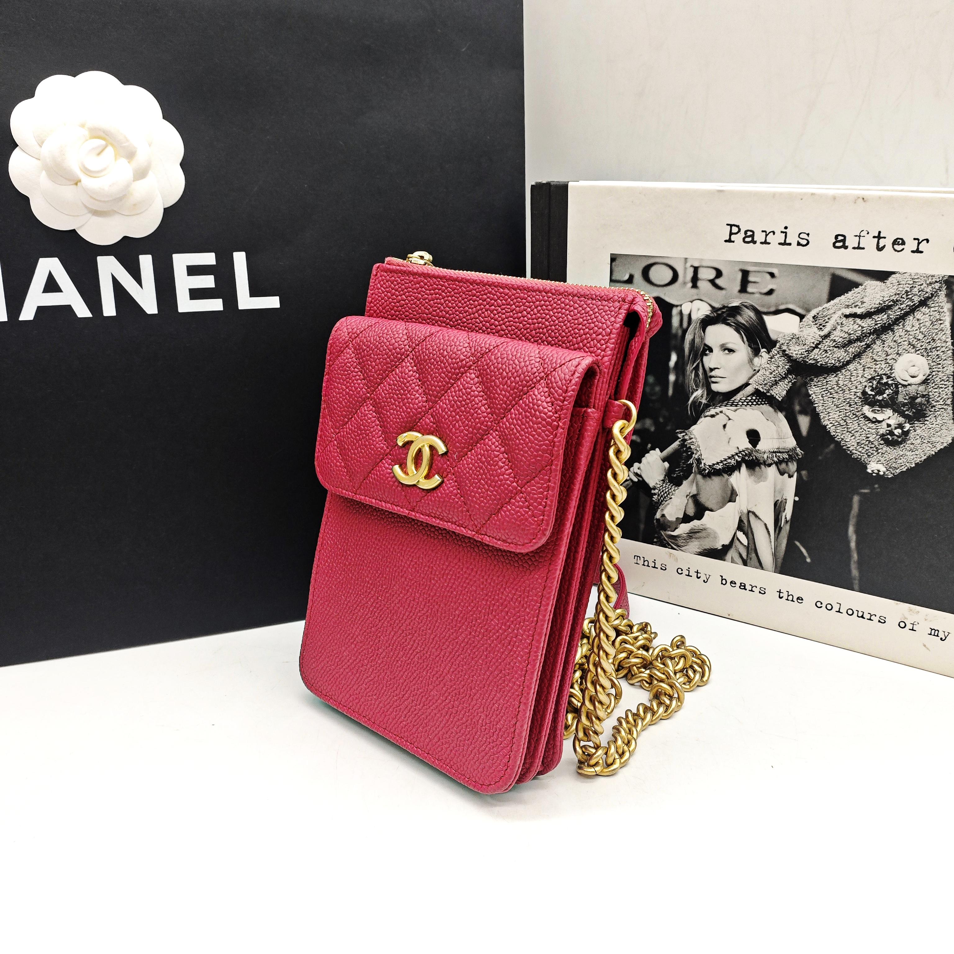 Chanel Classic Crossbody Bag Fuchsia Pink Caviar Leather Gold Hardware