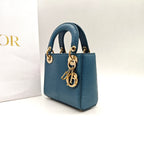 Dior Lady Dior Handbag Micro Deep Teal Lizard-Embossed Leather Gold Hardware