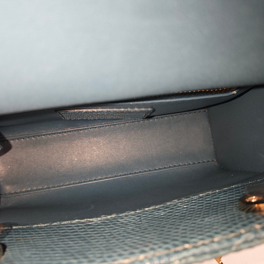 Dior Lady Dior Handbag Micro Deep Teal Lizard-Embossed Leather Gold Hardware