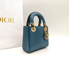 Dior Lady Dior Handbag Micro Deep Teal Lizard-Embossed Leather Gold Hardware