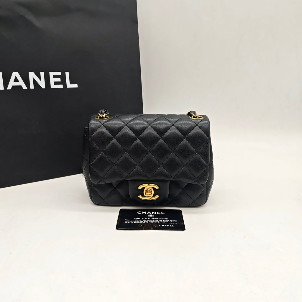 Chanel Classic Flap Handbag Black Caviar Leather Gold Hardware