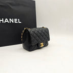 Chanel Classic Flap Handbag Black Caviar Leather Gold Hardware