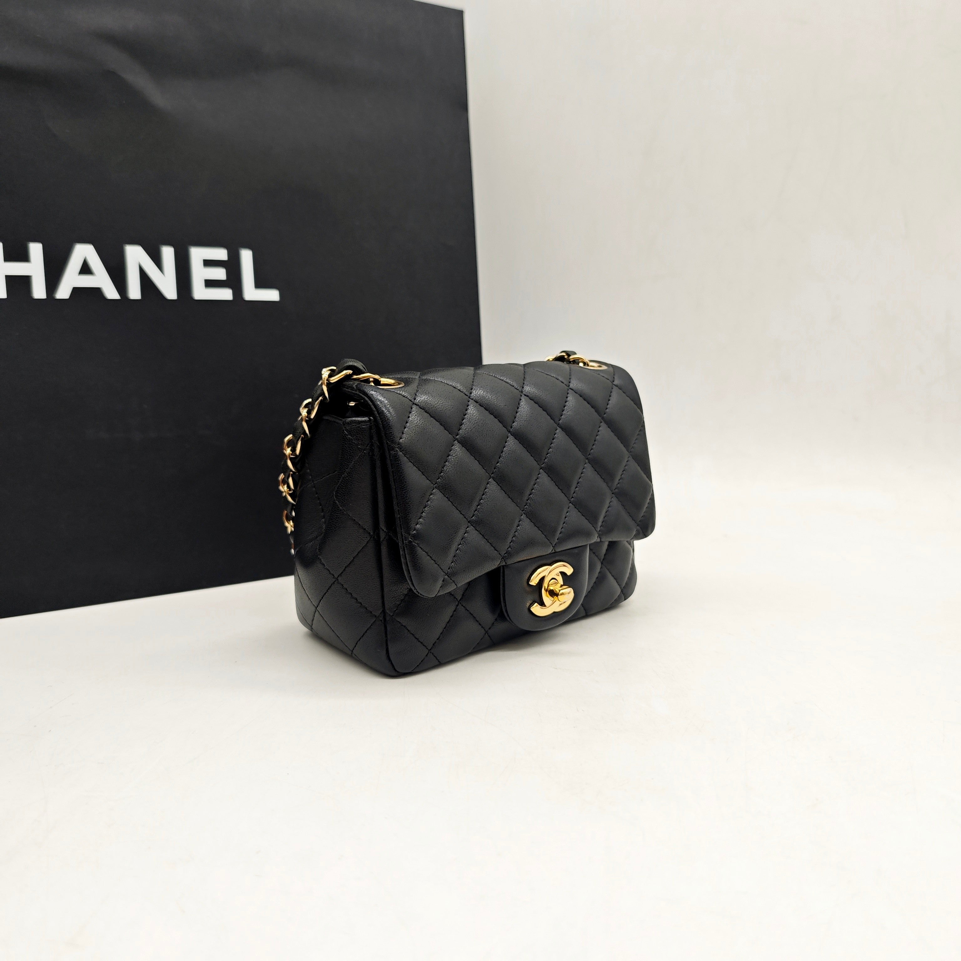 Chanel Classic Flap Handbag Black Caviar Leather Gold Hardware