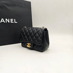 Chanel Classic Flap Handbag Black Caviar Leather Gold Hardware