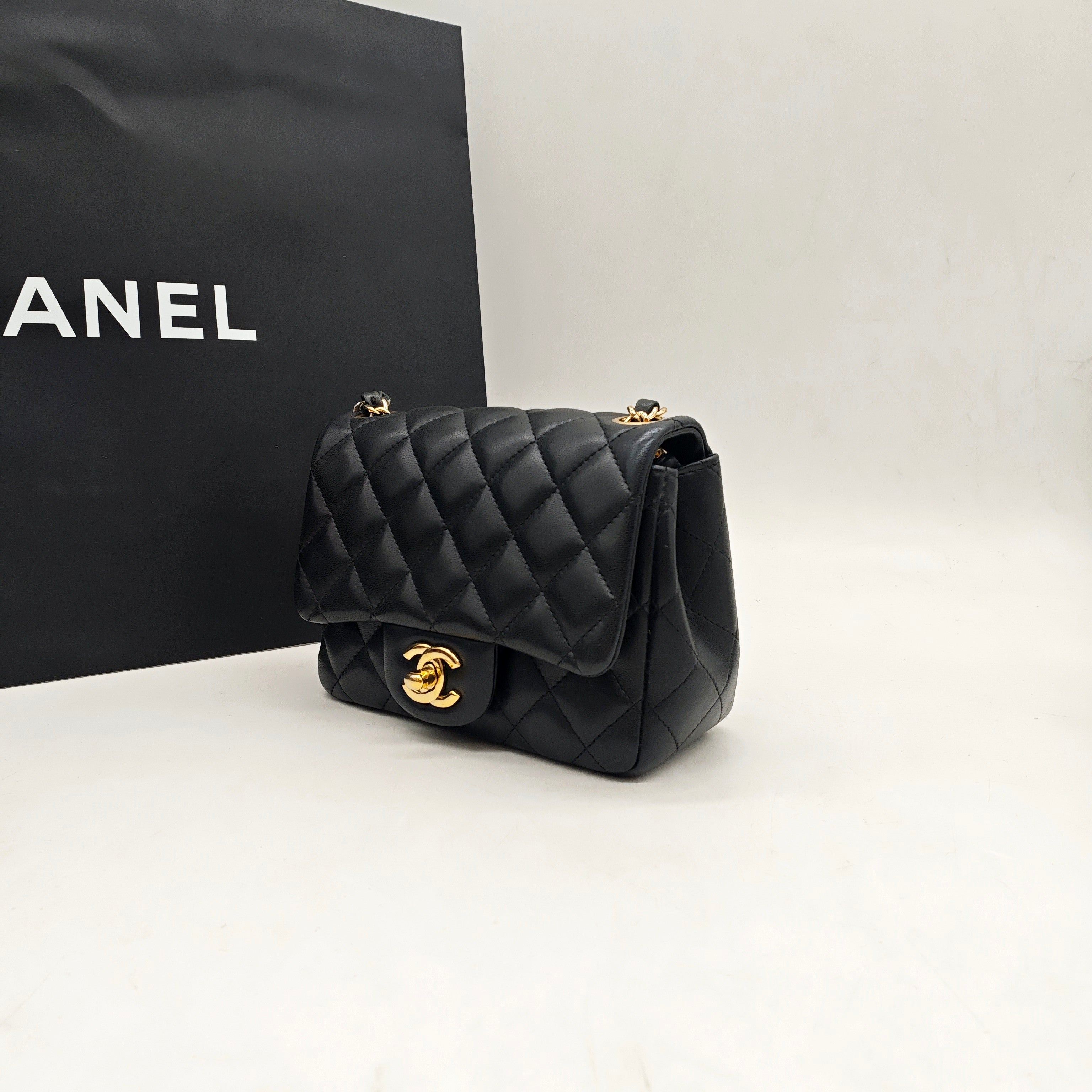 Chanel Classic Flap Handbag Black Caviar Leather Gold Hardware