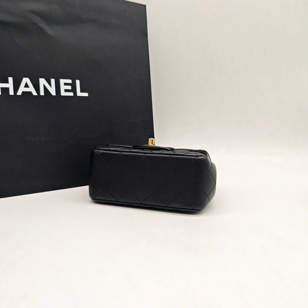 Chanel Classic Flap Handbag Black Caviar Leather Gold Hardware