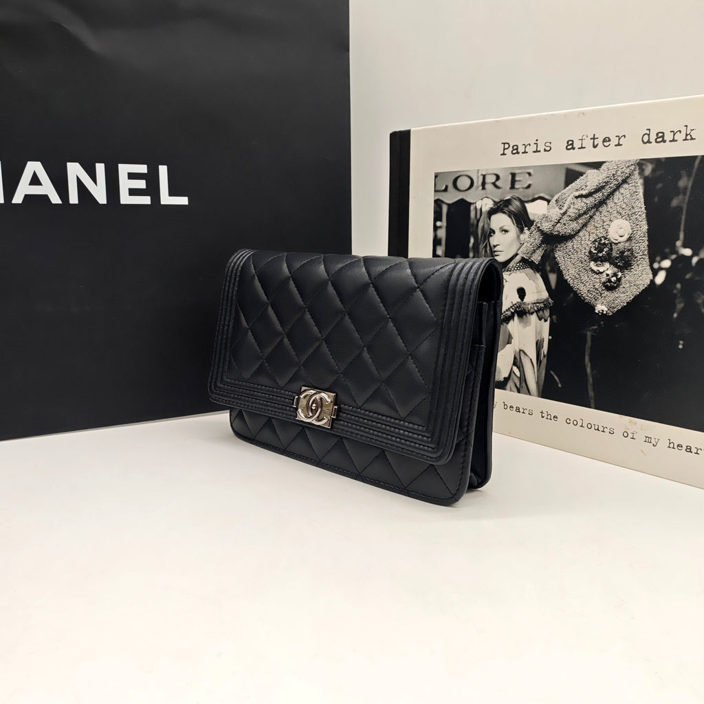 CHANEL Le Boy WOC | Black Lambskin | Silver Chain