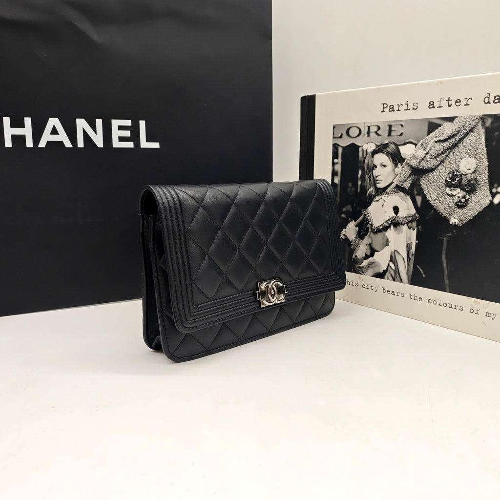CHANEL Le Boy WOC | Black Lambskin | Silver Chain