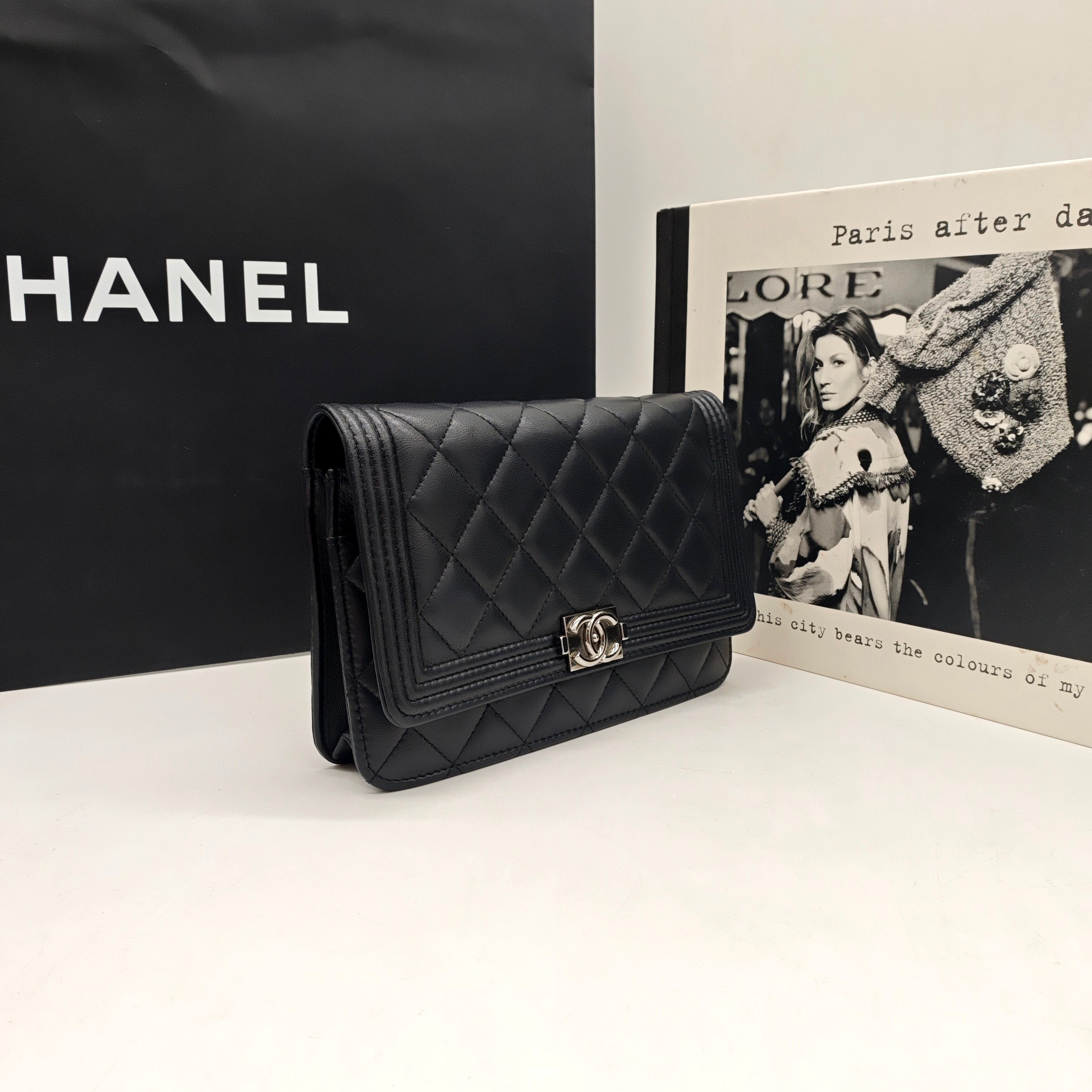CHANEL Le Boy WOC | Black Lambskin | Silver Chain