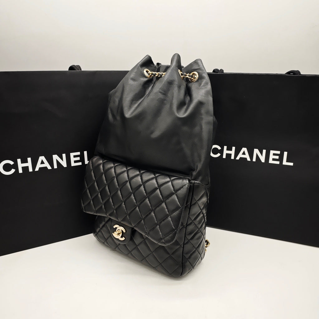 Chanel Quilted Backpack Black Leather Gold Hardware