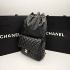 Chanel Quilted Backpack Black Leather Gold Hardware