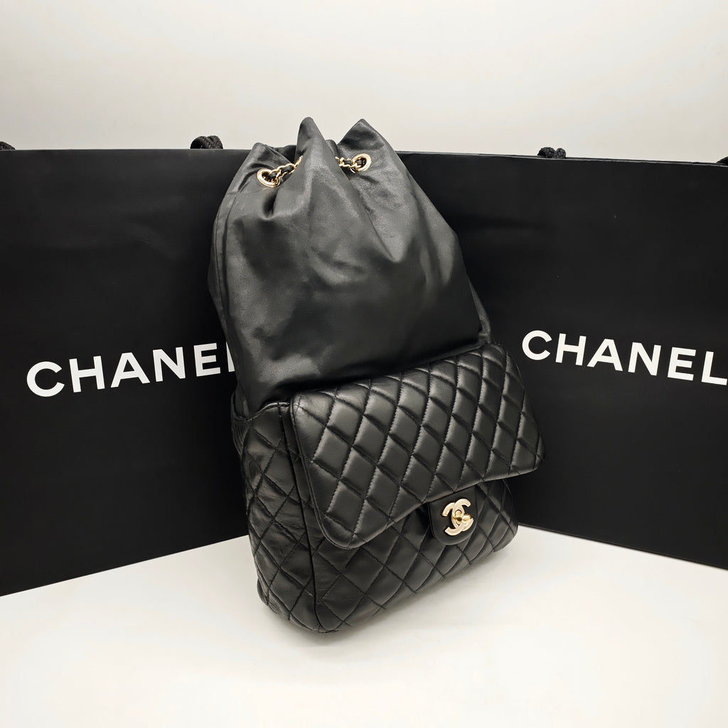Chanel Quilted Backpack Black Leather Gold Hardware