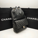 Chanel Quilted Backpack Black Leather Gold Hardware