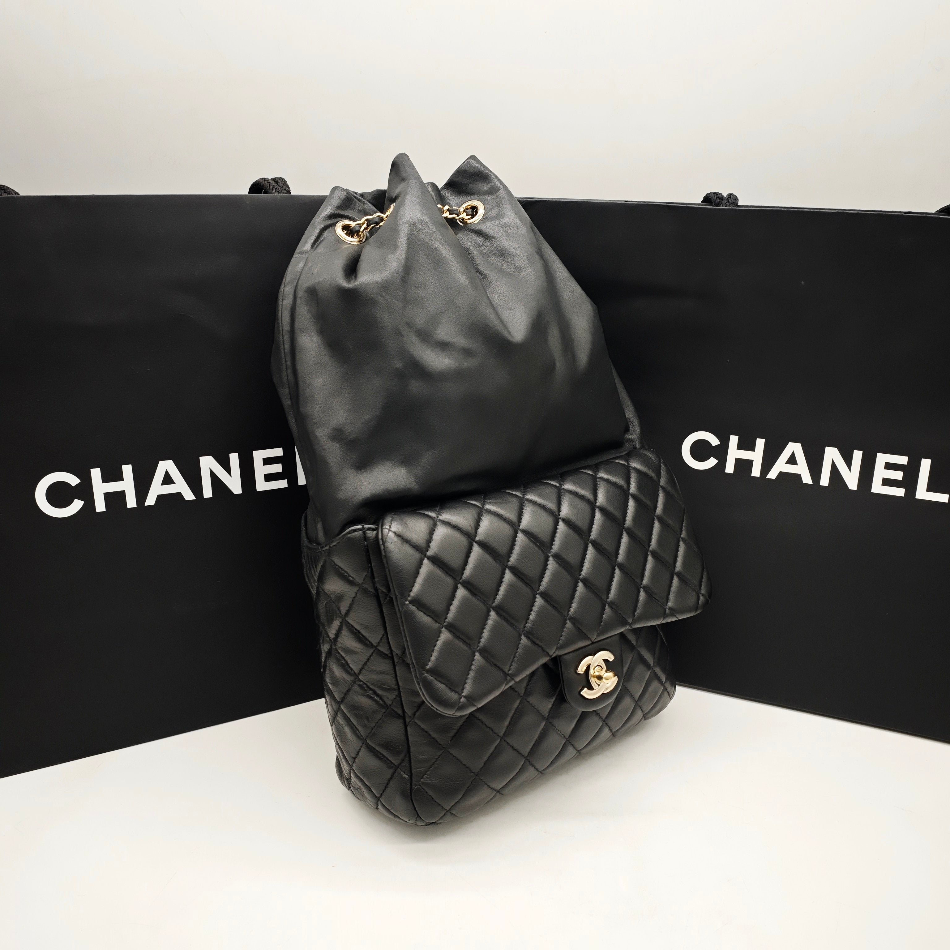 Chanel Quilted Backpack Black Leather Gold Hardware