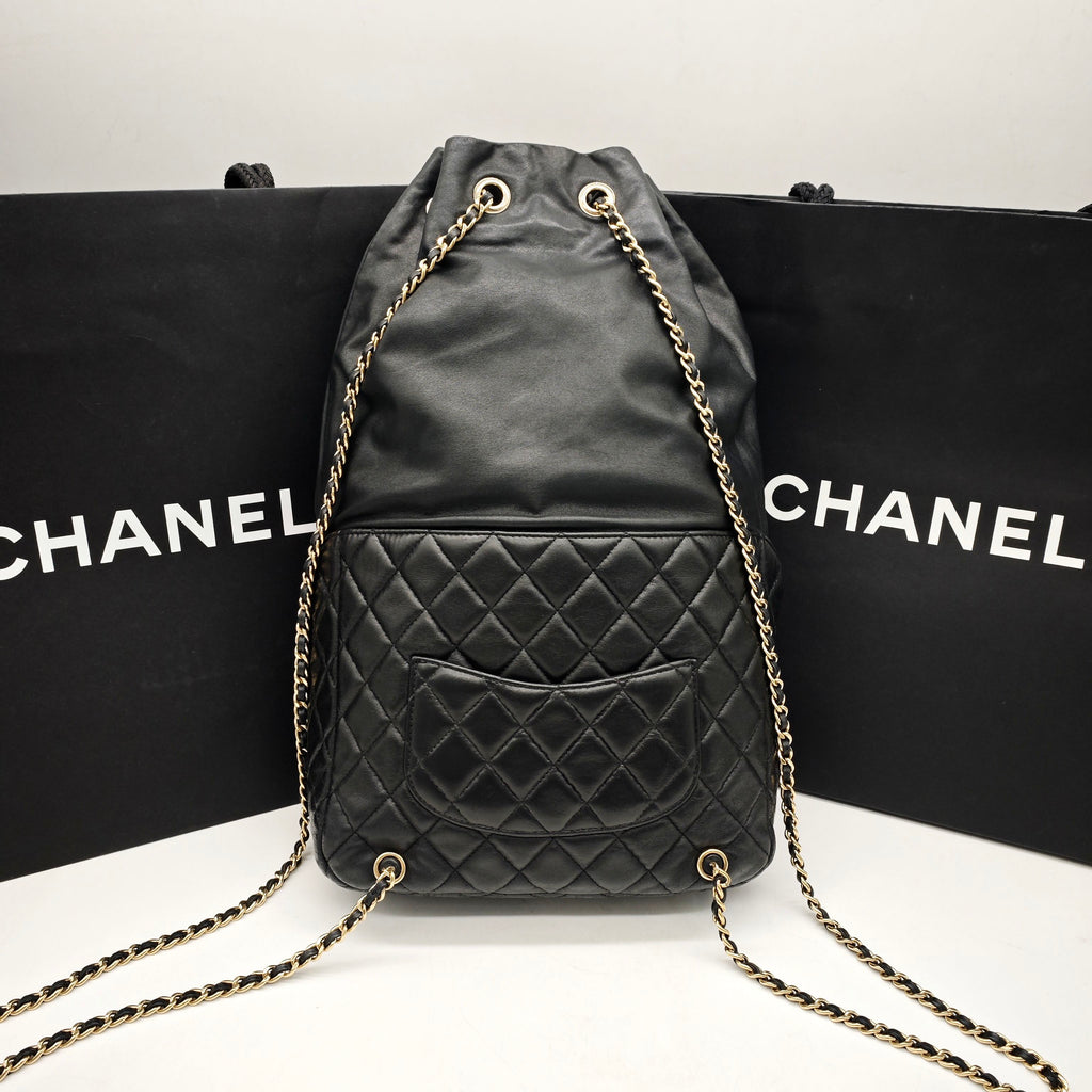 Chanel Quilted Backpack Black Leather Gold Hardware